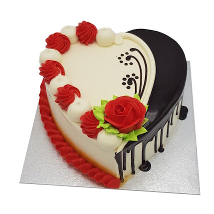 Red shop heart cake