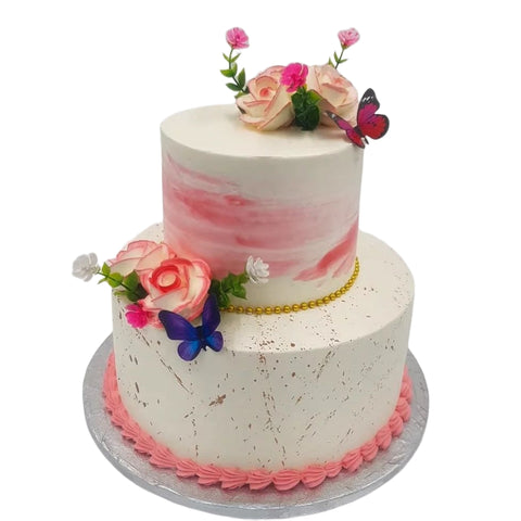 Pink marble with icingFlower Anniversary Cake