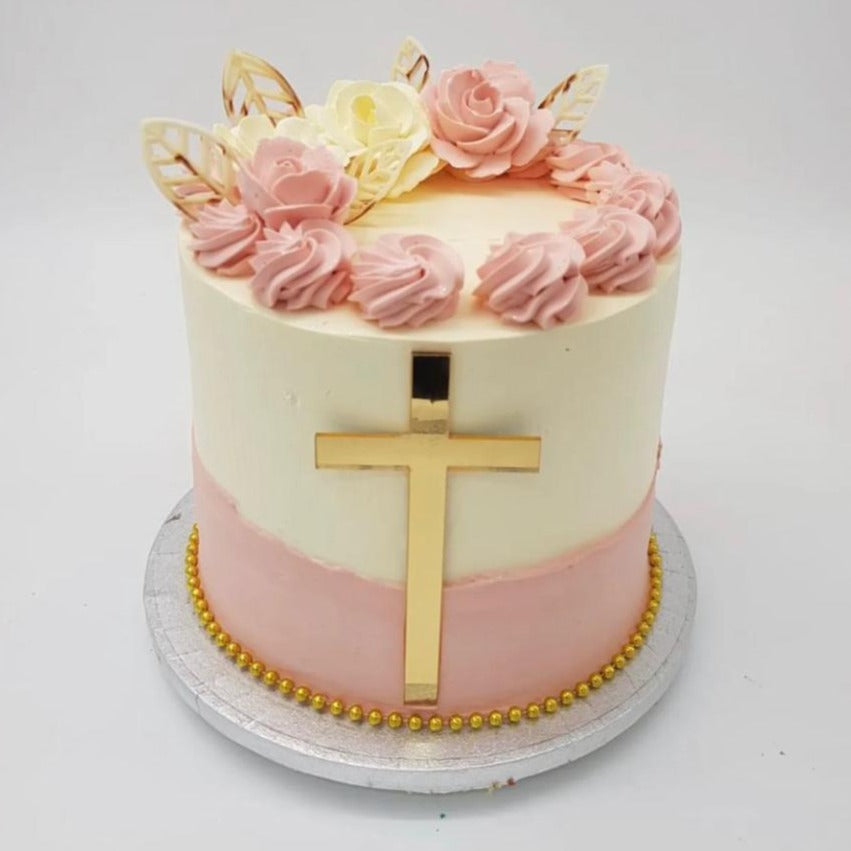 Pink and Gold Christening Cake