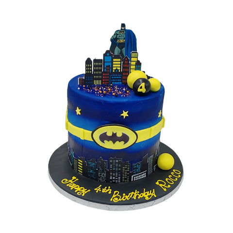 Batman With Cityscape Hard Icing Cake