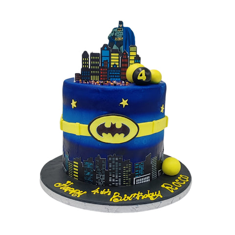 Batman With Cityscape Hard Icing Cake