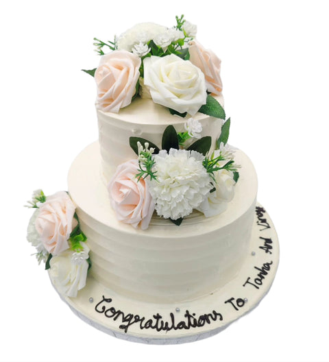 Artificial Flowers Anniversary Cake