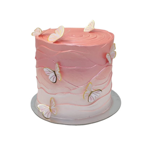 Gradient Pink Wave Butterfly Cake